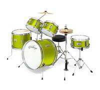 Ashthorpe - Set completo di 5 tamburi per bambini, con piatti in vero ottone, per principianti, con bassi da 40,6 cm, tronco regolabile, piatti, Hi-Hats, pedali e bacchette, colore: Verde