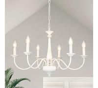 ASHUAQI Bianco Lampadario Soggiorno Vintage, 6 Luci Lampadario Classico in Ferro Stile Shabby Chic, Rustico Francese Lampadario Sospensione per Camera da Letto, Cucina, Sala da Pranzo, Ingresso