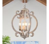 ASHUAQI Vintage Lampadario Soggiorno in Legno, 4 Luci Lampadario Shabby Chic, Rustico Classico Lampadario Sospensione per Camera da Letto, Cucina, Sala da Pranzo, Salotto, Ingresso