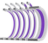 AsiaHorse Aggiornamento 16 AWG sleeved Cable Kit per PC/GPU/CPU, PSU cavo di alimentazione PC con pettini, 24pin, gestione dei cavi 8-pin, 30 cm, bianco e viola