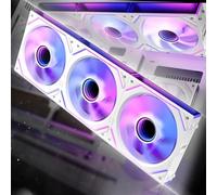 AsiaHorse Dawn Pro RGB 3 ventole per pc, 120 mm, daisy chain, Infinity Mirror, HDB, 71 CFM, 1850 r/min, 2,6 mm H2O, cavo PWN 4 poli e cavo ARGB 5V 3 poli, per Asus Aura, ASRock, Gb, MSI, bianco