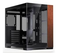 AsiaHorse Scutum Ultra ATX Case per PC Panorama Mid Tower con 6 ventole Nyota Pro Reverse ARGB e hub Umbra, ATX Back-Connect, accento decorativo in legno, radiatore da 360 mm, Type-C 20 Gbps, nero