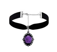 Asiamist Collana gotica con rosa da donna vintage con cammeo rosa rosa rossa collana girocollo collana vittoriana vampiro accessori per costumi di Halloween, Large Size, Metallo, Nessuna pietra