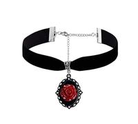 Asiamist Collana gotica con rosa per donne con cammeo rosa nera, girocollo con rosa rossa di Halloween, collana vittoriana accessori per costumi di Halloween, gioielli gotici, Large Size, Metallo