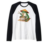 Asian Graphics, Kawaii Japanese Frog Eating Ramen Maglia con Maniche Raglan