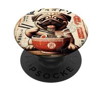 Asian Graphics, Ramen Pug Dog Anime Vintage Japanese Poster PopSockets PopGrip Adesivo