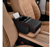 ASICPLB Cuscino per Bracciolo Auto per Smart Fortwo C451 A450 C450, Copertura per Console Centrale Auto Pelle PU, AntiGraffio Console Centrale Pad, Protezione per Bracciolo Auto, E Black+Red