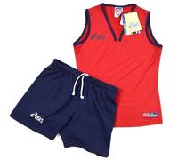 ASICS Set Donna Sport Canotta + Pantaloncini Tuta Pallavolo Corto Rosso/Blu