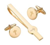 Asienice Set di gemelli dorati a forma di croce, fermacravatta per prima comunione, accessori per gioielli