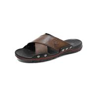 Asifn Pantofole Casual Da Uomo Comode e Leggere Sandali Estivi In Vera Pelle Con Punta Aperta Ideali Per La Spiaggia Marrone 46 EU