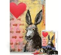 Asinello triste con cuore, San Valentino, tecnica mista, puzzle da 1000 pezzi per adulti, gioco di logica, attività domestica, taglio liscio, sorpresa di Natale (50x75cm)