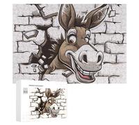 Asino che rompe attraverso un muro di mattoni divertente puzzle in legno pittura arte pittura puzzle decorazione regali 300/500/1000 pezzi