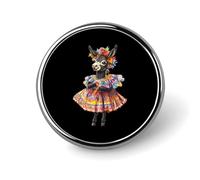 Asino danzante con abito messicano, spilla da bavero carina, spilla rotonda in metallo, giacca, cappello, borsa, accessori, gioielli