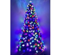 Asinse Albero di Natale artificiale in fibra ottica, 1,8 m, pre-illuminato, con puntale per albero di Natale e luci floreali multicolore, verde (180 cm, tipo 2)