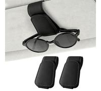 ASISUN 2pcs Porta Occhiali per Auto,Clip di supporto per Occhiali da Sole per Parasole Auto,Clip Magnetica in Pelle Nera,per Occhiali da Sole/Carte