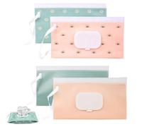ASISUN Sacchetto per salviette umidificate, 4 pezzi, in EVA, impermeabile | Coperchio pieghevole richiudibile, verde rosa, 24 x 13,8 cm, borsa per pannolini, salviette, passeggino, auto, viaggio