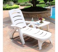 Asiwnshw Chaise longue da esterno di grandi dimensioni, sedie a sdraio con schienale regolabile, sedie a sdraio pieghevoli extra larghe, facile montaggio per piscina spiaggia giardino cortile bianco