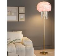 Asiwnshw Lampada da Terra Creativa con Piume Lampada da Terra Romantica con Piume di Struzzo con Pendente in Cristallo, Lampada da Terra ad Angolo Moderna di Lusso a LED. Lampada da Terra ad Angolo
