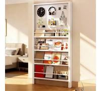 Asiwnshw Libreria alta e stretta a 4 ripiani dietro la porta, libreria stretta salvaspazio, scaffale da parete aperto, organizer per riporre oggetti da pavimento, per cucina, bagno, ingresso(90cm)