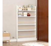 Asiwnshw Libreria moderna da parete in legno con contenitore dietro la porta, organizer con display aperto, libreria alta e stretta per giocattoli, riviste, CD, libri (bianco)(5-tier,70cm)