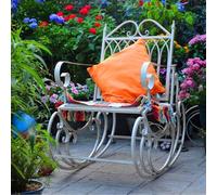 Asiwnshw Panca da Giardino per Esterni, Panca per Portico da Patio per Tutte Le Stagioni, Sedia a Dondolo da Patio in Metallo Sedile da Esterno per Ingresso nel Cortile del Parco Prato, Bianco