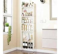 Asiwnshw Scaffale da bagno dietro la porta stretto a 5 ripiani, organizer per porta di grande capacità, scaffalatura stretta indipendente in acciaio al carbonio per giocattoli, storie, riviste(White)