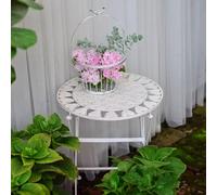 Asiwnshw Tavolini laterali pieghevoli per esterni, tavolo da bistrot per patio piccolo antiruggine, tavolino rotondo in metallo con ritagli di fiori, tavolino portatile(White)