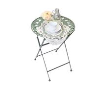 Asiwnshw Tavolino laterale rotondo in metallo con ritagli di fiori, tavolino da esterno pieghevole tavolo da bistrot, tavolino da caffè portatile sgabello decorativo da giardino porta piante(Green)
