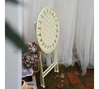 Asiwnshw Tavolino laterale rotondo in metallo con ritagli di fiori, tavolino da esterno pieghevole tavolo da bistrot, tavolino da caffè portatile sgabello decorativo da giardino porta piante(White)