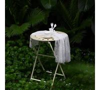 Asiwnshw Tavolino portatile con ritagli di fiori, tavolino pieghevole da patio, tavolino rotondo in metallo, sgabello decorativo da giardino, portavasi per esterni e interni(White)