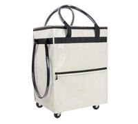 Asixxsix Borsa per la spesa riutilizzabile con ruote, Borsa da shopping portatile impermeabile con zip sulla parte superiore, Trolley cart pieghevole con maniglie robuste per Camping (WHITE)