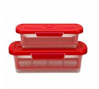 Asixxsix Ciotole per pastella con coperchio, 36 cm / 14,2" Shaker per pastella per pesce, 2 pezzi impilabili Ciotola shaker per impanatura migliore con vassoio per impanatura (rosso)