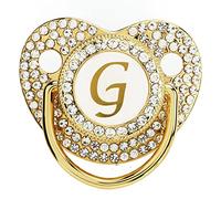 Asixxsix Ciuccio del Bambino di Bling, Ciuccio Dorato di Bling delle Lettere Ciuccio Personalizzato di Bling Ciuccio Curvo con la Clip del Ciuccio e la Copertura della Polvere (Lettera G)
