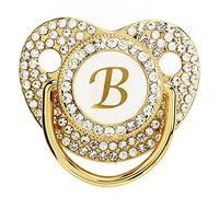 Asixxsix Ciuccio del Bambino di Bling, Ciuccio Dorato di Bling delle Lettere Ciuccio Personalizzato di Bling Ciuccio Curvo con la Clip del Ciuccio e la Copertura della Polvere (Lettera b)