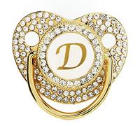 Asixxsix Ciuccio del Bambino di Bling, Ciuccio Dorato di Bling delle Lettere Ciuccio Personalizzato di Bling Ciuccio Curvo con la Clip del Ciuccio e la Copertura della Polvere (Lettera D)
