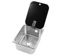 Asixxsix Lavello da Cucina per, Lavello da Cucina per di Grande capacità, Copertura in Vetro Temperato 300x240x150 Mm, Design Pieghevole, da a Vasca Singola con Scarico da 40 Mm e Tappetino in Gomma