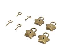 Asixxsix Lucchetti in bronzo, 4 pezzi Mini lucchetti antichi a forma di stella, Lucchetto per coppia, Lucchetto vintage con chiave, Mini lucchetti arcaici per scrigno del tesoro (Ottone antico )