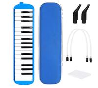 Asixxsix Melodica a 32 Tasti, Piastra Ance in Ottone da 1,0 Mm per un Suono Chiaro e Ricco Melodica Professionale Portatile con Tubi Doppi Due Bocchini Custodia in EVA Panno per Pulizia per (BLUE)