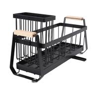 Asixxsix Organisateur d'évier de cuisine avec panier de rangement, porte-éponge en acier au carbone pour plan de travail de cuisine avec bac d'égouttage et 4 ventouses puissantes (BLACK)