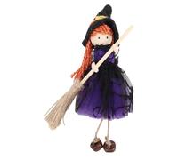 Asixxsix Ornamento per Bambola Strega da Appendere, Piccola Statuetta di Strega con Gonna di Garza e Scopa, Bambola Maga con Scope, Decorazione da Appendere di Halloween per la (PURPLE)