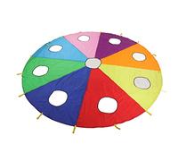 Asixxsix Paracadute da Gioco per Bambini, Gioco di Paracadute Arcobaleno da 120 Pollici per Bambini con Maniglie e Aste Gonfiabili per attività Cooperative di Ginnastica all'aperto Divertimento nel