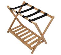 Asixxsix PORTABAGAGLI PIEGHEVOLE, PORTAVALIGIE PIGHEVOLE IN LEGNO A 2 LIVELLI CON CINGHIE IN NYLON RESISTENTE E RIPIANO PORTABAGLI PORTATILE SILE DA MONTARE PER CAMERA DEGLI OSPITI