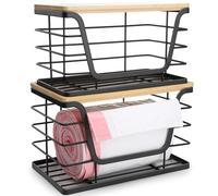 Asixxsix Portasacchetti per rifiuti, confezione da 2 Organizer per sacchetti della spazzatura extra large impilabili sotto il lavello con piano in legno Contenitore da tavolo o da