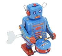 Asixxsix Robot Vintage a Carica, Robot Giocattolo Che Suona la Batteria, Orologio retrò, Figurina da Collezione in Latta, da Tavolo, Decorazione per Figurina da Scaffale