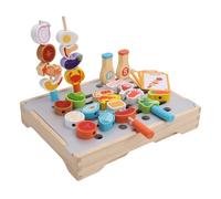 Asixxsix Set da Gioco per Barbecue in Legno per Bambini, Set da Cucina per Barbecue, Set da 43 Pezzi per Barbecue con Cibo e 10 Carte con Ricette, per Bambini Dai 3 Anni in su