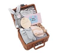 Asixxsix Set per Bambini, Cestino per Coperte con Sonaglino in Legno per Neonati con Coperta di Sicurezza e Calzini, Campanello per lo Sviluppo dell'udito, Etichetta per per Baby Shower