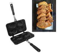 Asixxsix Teglia per Torte a Forma di Pesce Taiyaki, Piastra Doppia per Waffle per Fare 4 Cialde, Teglia per Waffle con Manico Lungo, per Colazione Domestica, Fai da Te