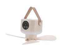 Asixxsix Ventilatore da Soffitto Multifunzione, Ricaricabile a Batteria, con Telecomando, con Scatola per Aromaterapia, per Campeggio, All'aperto, Cameretta per Bambini (crema)