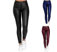 ASIYAN Leggings Elasticizzati da Donna, Pantaloni in Similpelle, Vita Alta, Casual, Attillati, Sexy, Lucidi, Effetto Bagnato, Similpelle Effetto Bagnato, Modellanti, Push-up(Noir,XXL)
