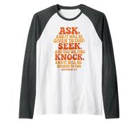 Ask Seek Knock - Versetto della Bibbia Cristiana Maglia con Maniche Raglan